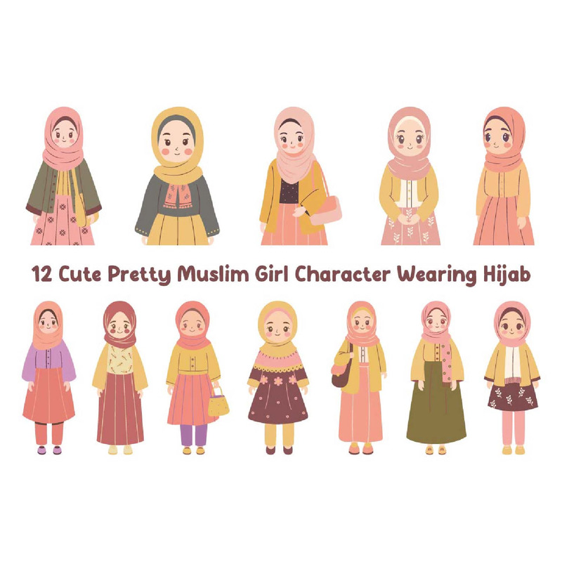 12 Cute Pretty Muslim Girl Character Wearing Hijab - Features Image 1