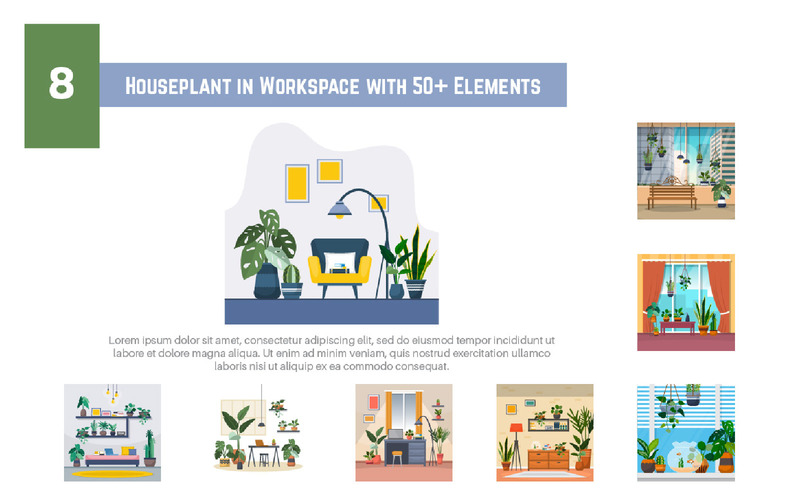 8 krukväxt i arbetsytan med 50+ element - illustration - Features Image 1