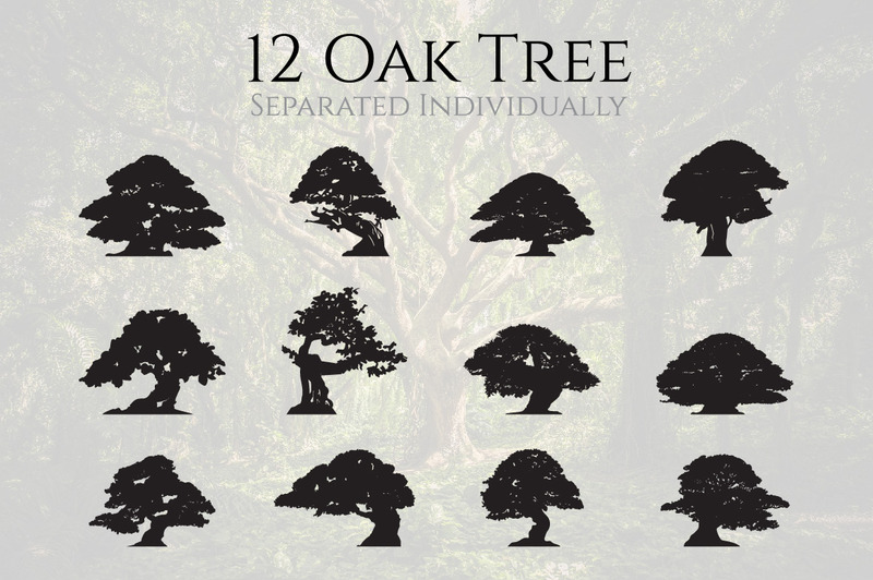 Artistic Big Oak Tree Silhouette Set - Features Image 1