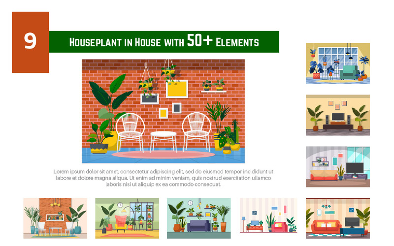 9 krukväxt i hus med 50+ element - illustration - Features Image 1