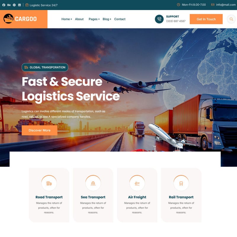 Cargoo — адаптивная тема WordPress для транспорта и логистики - Features Image 1