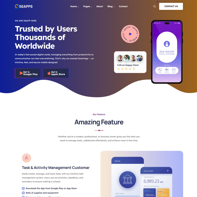 5gapps - Mobile App & Product Showcase Website Template - Features Image 1