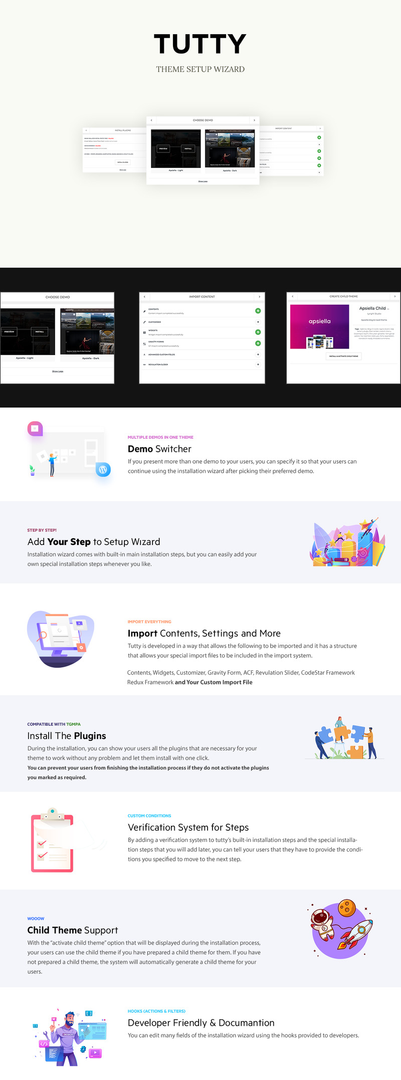 Tutty | Theme Setup Wizard WordPress Plugin - Features Image 1