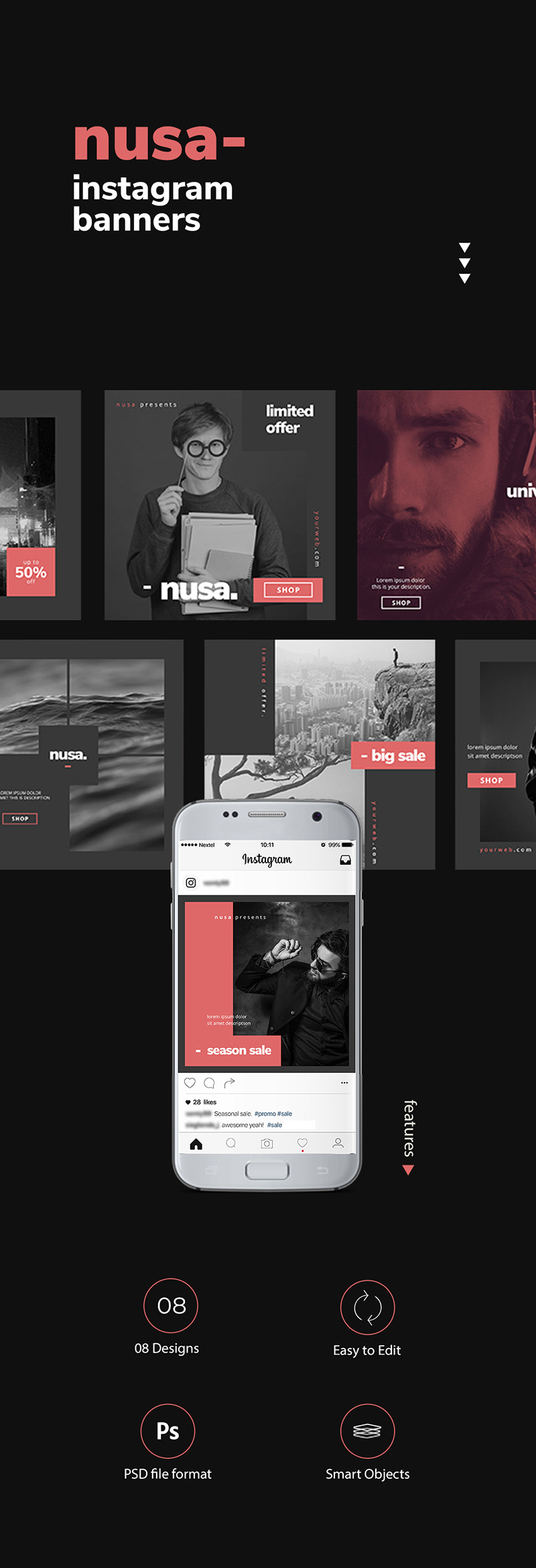 nusa - 8 PSD Banner Templates for Social Media - Features Image 1