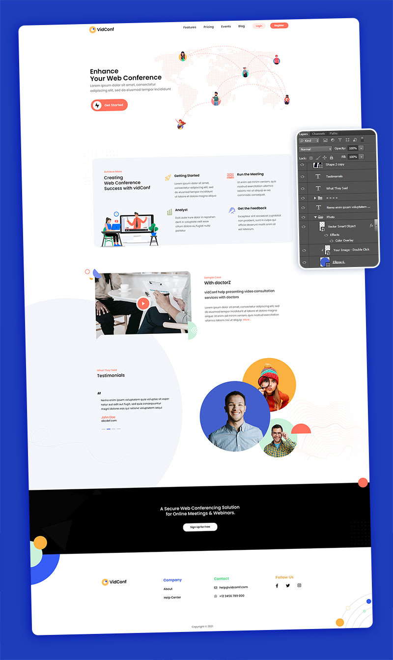 VidConf - Página de destino para elementos de interface do usuário de eventos de reunião on-line ou videoconferência - Features Image 1