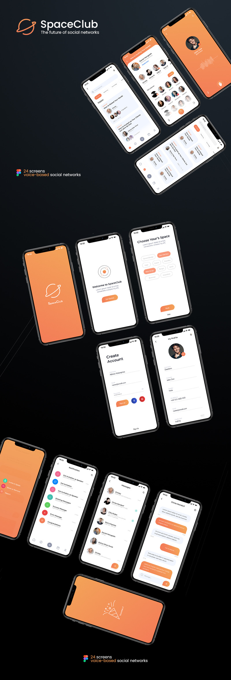 SpaceClub - UI for Voice Based Social Networks - Features Image 1