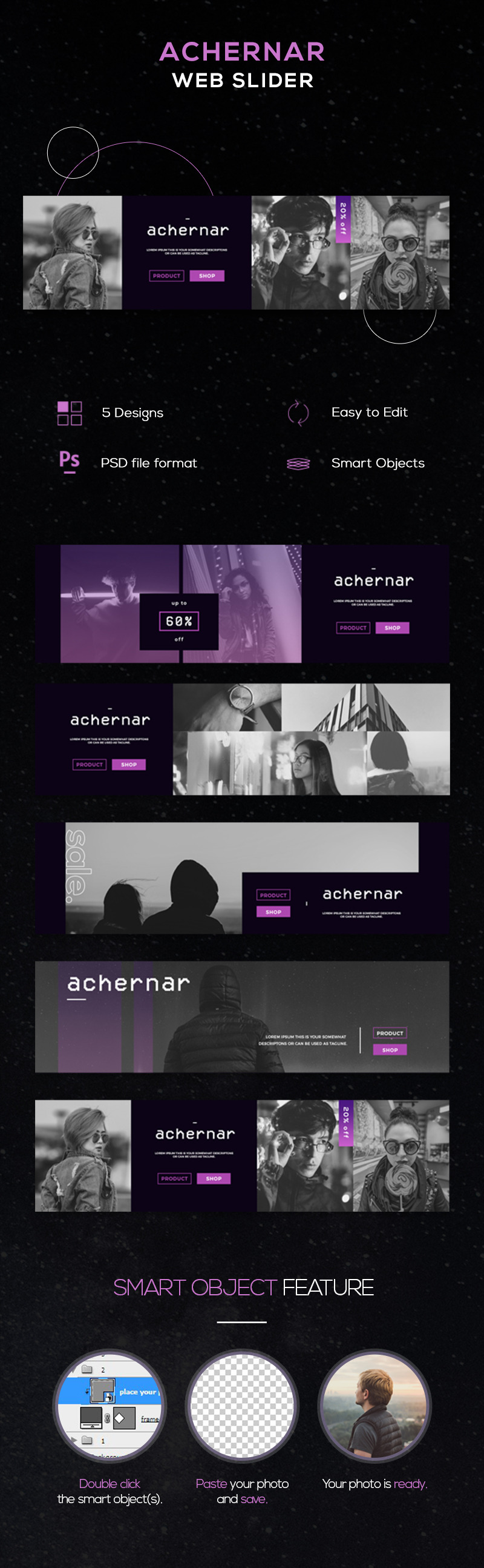 Achernar - 5 PSD-mallar för webbskjutare - Features Image 1