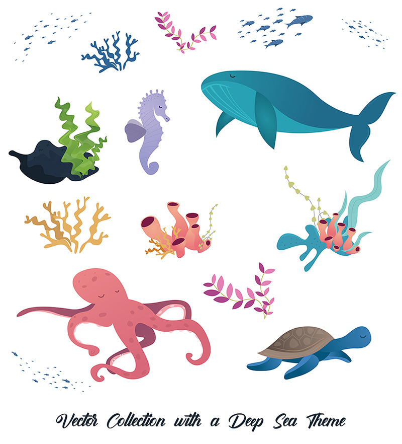 Tiefsee-Thema - Cliparts-Sammlung - Vektorbild - Eigenschaften Bild 1