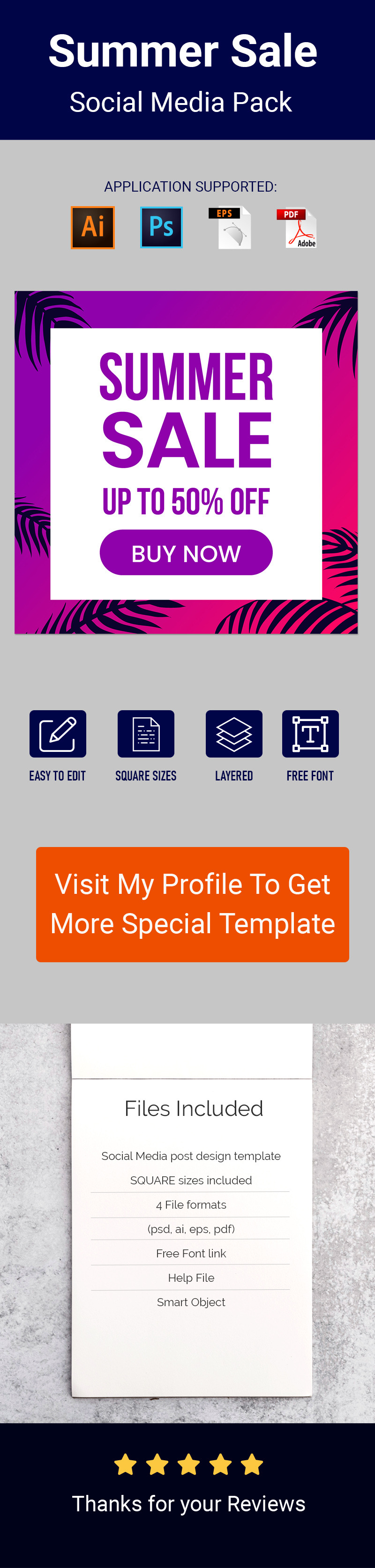 Summer Sale Social Media Posts Templates Design - Features Image 1