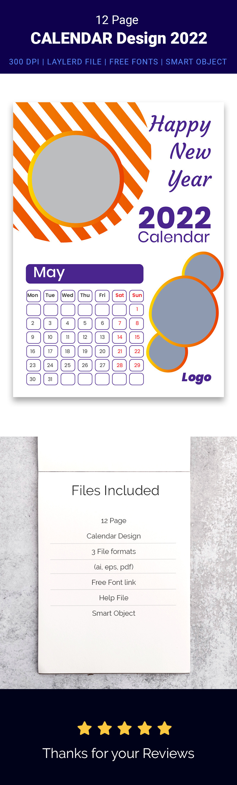 Clean 2022 New Year Calendar Design With Holidays Template - Features Image 1