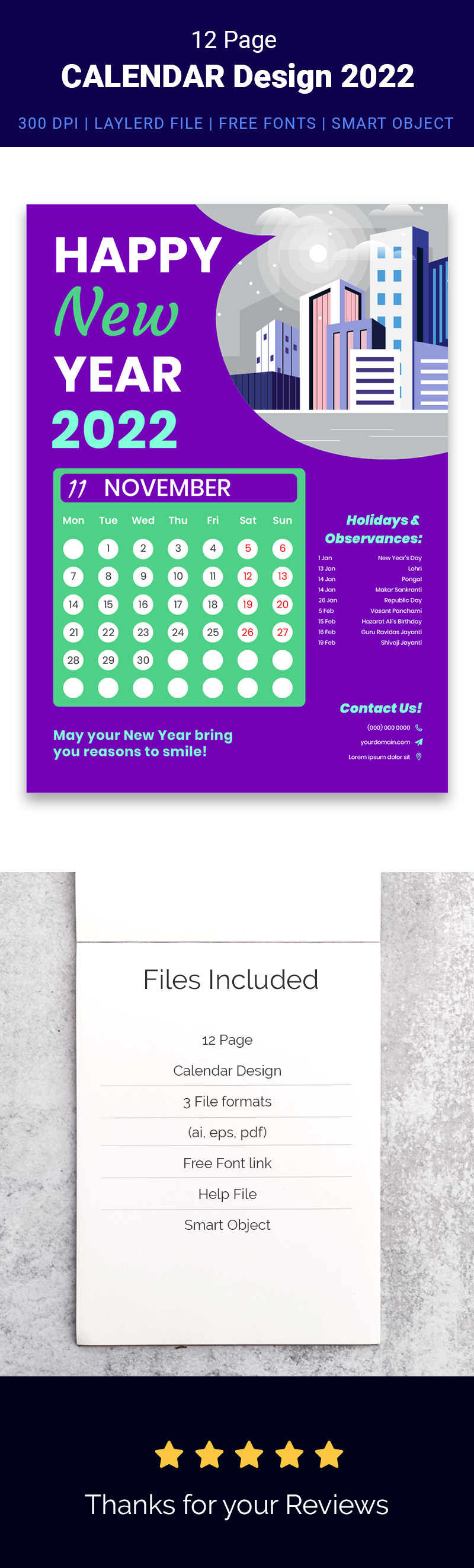 Modern 2022 New Year Calendar Design Template Vector Planner - Features Image 1