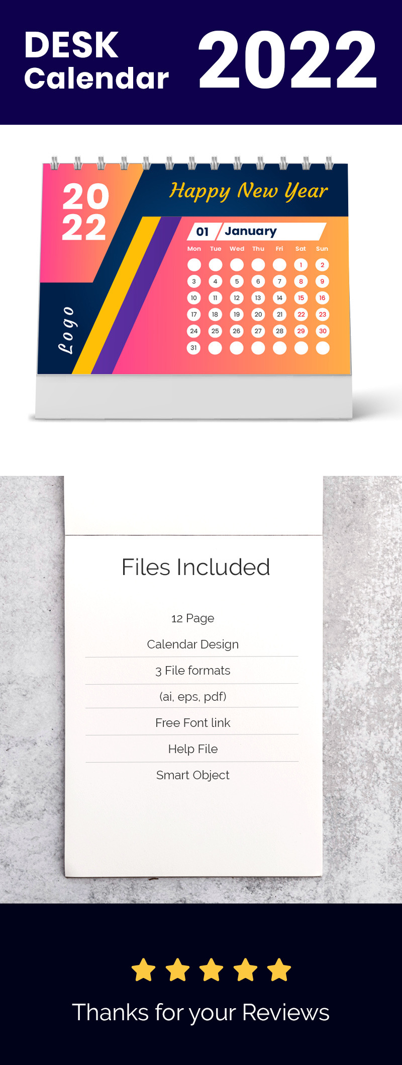 Set 12 Monate Tischkalender 2022 - Eigenschaften Bild 1