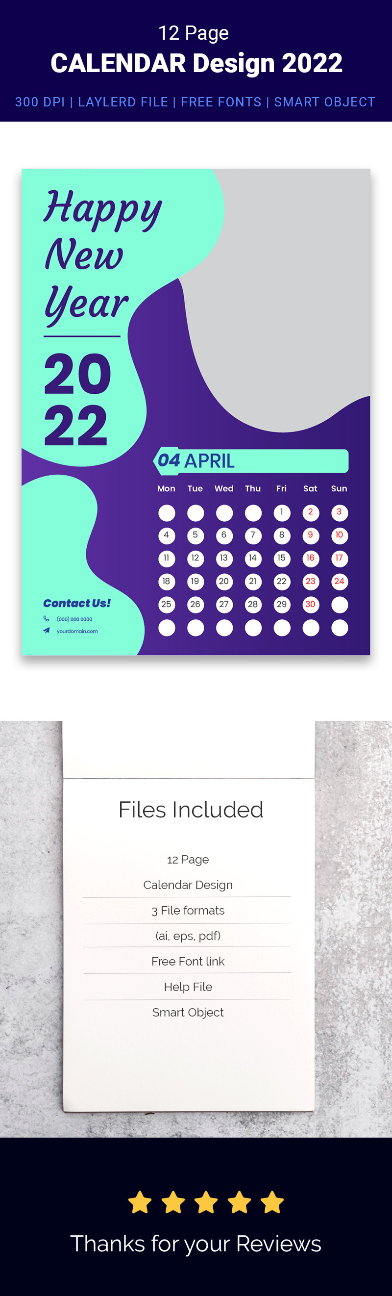 2022 Happy New Year Stylish Green Calendar Design Vector - Features Image 1
