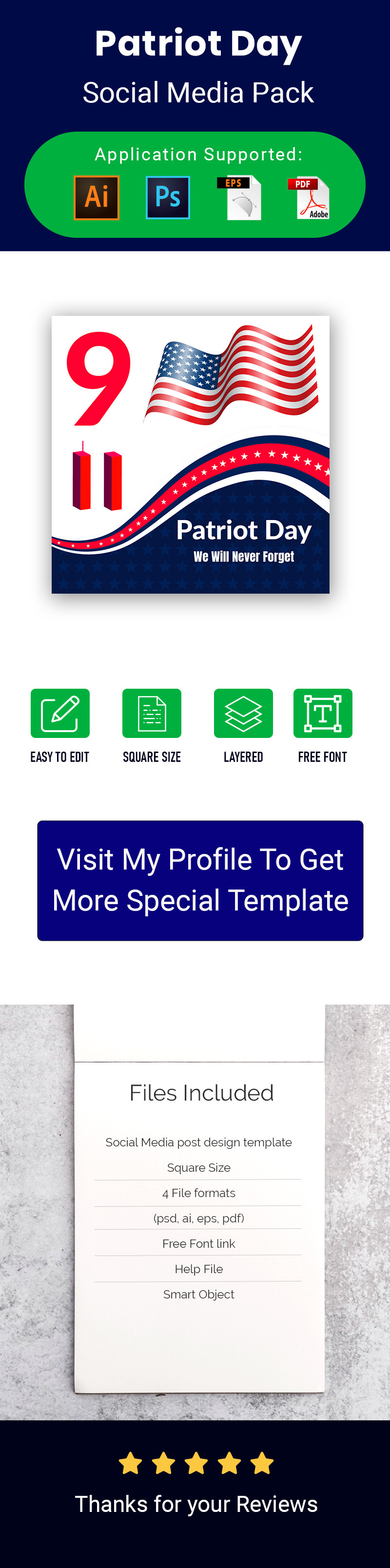 Patriot Day Vector Poster 11. September Vergiss nie Social Media - Eigenschaften Bild 1