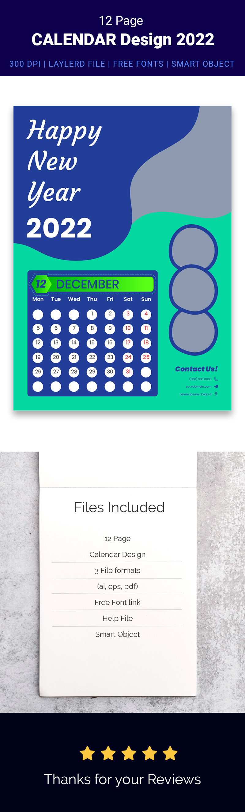 Modello moderno di progettazione del calendario del nuovo anno rosso 2022 Vector - Caratteristiche Immagine 1