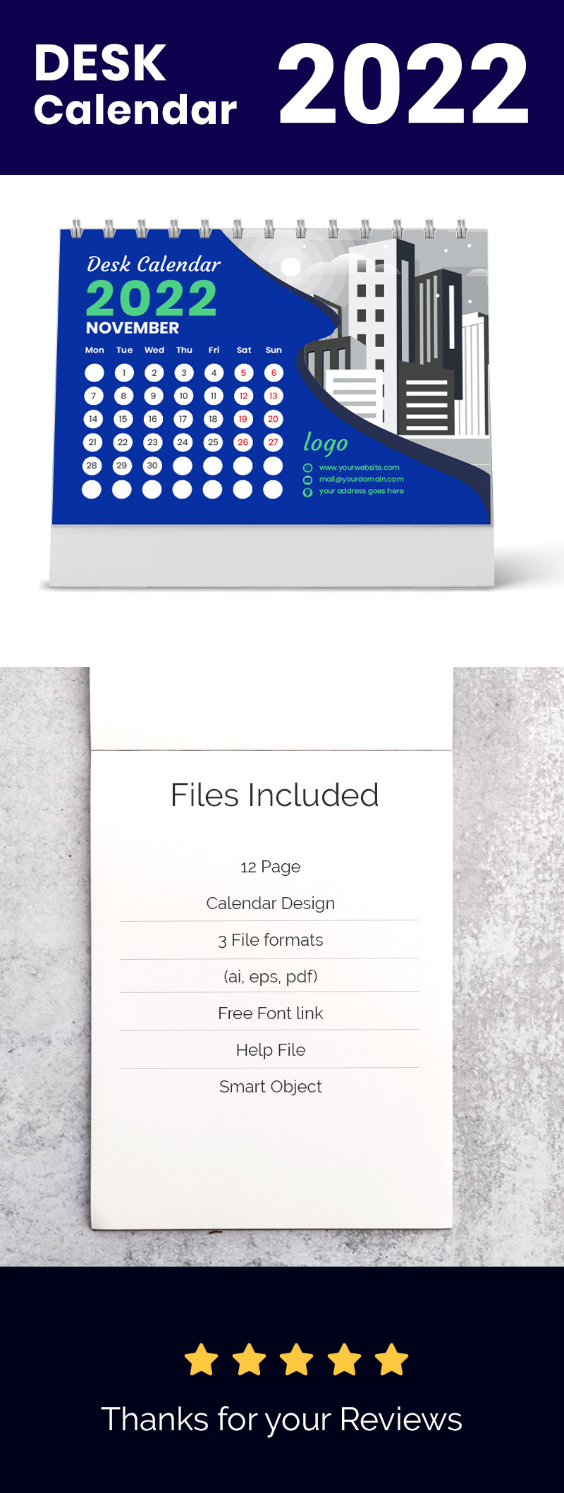 New Desk Calendar 2022 Vector Design - Features Image 1