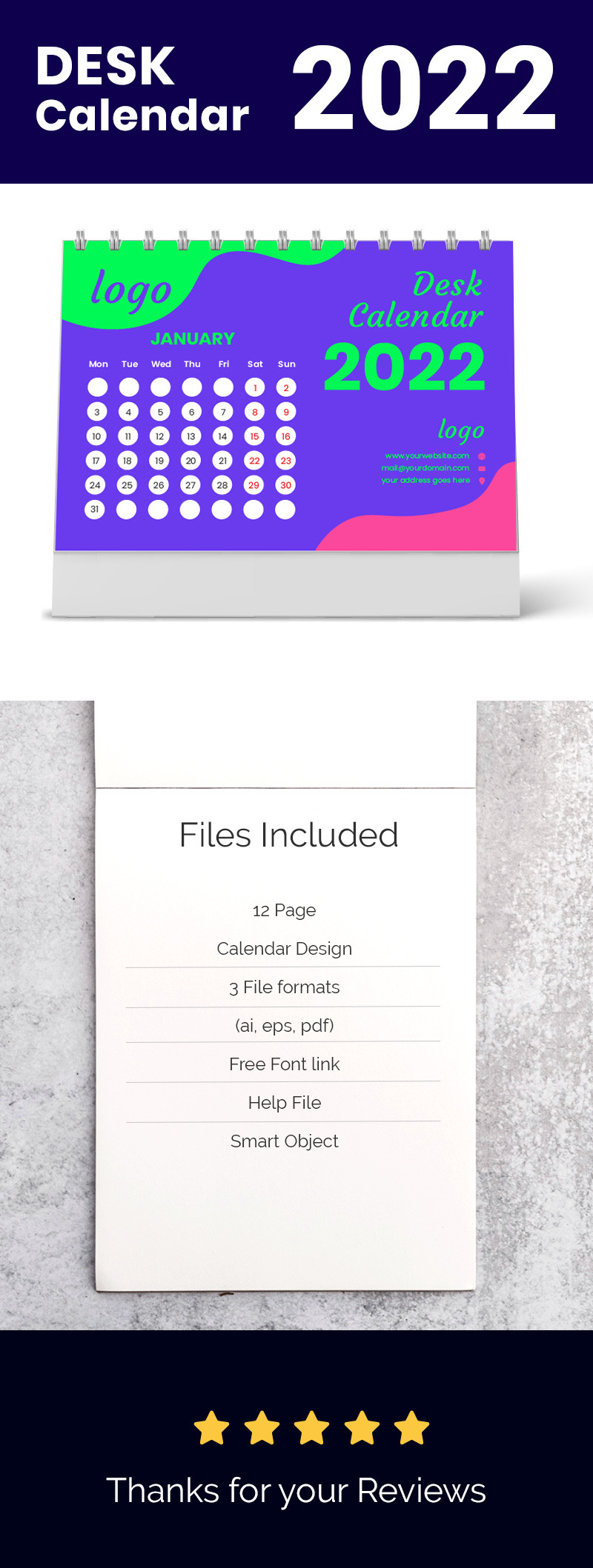 Organizer Desk Calendar Template Design 2022