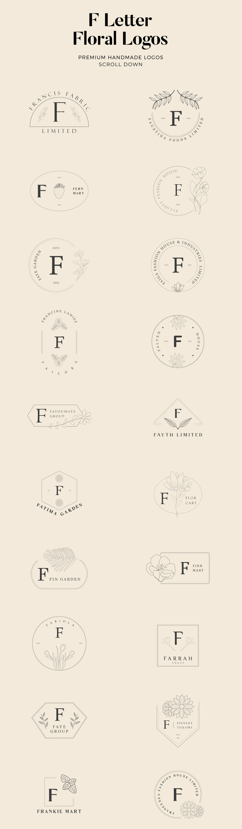 F 字母花卉手工制作徽标套件 - Features Image 1