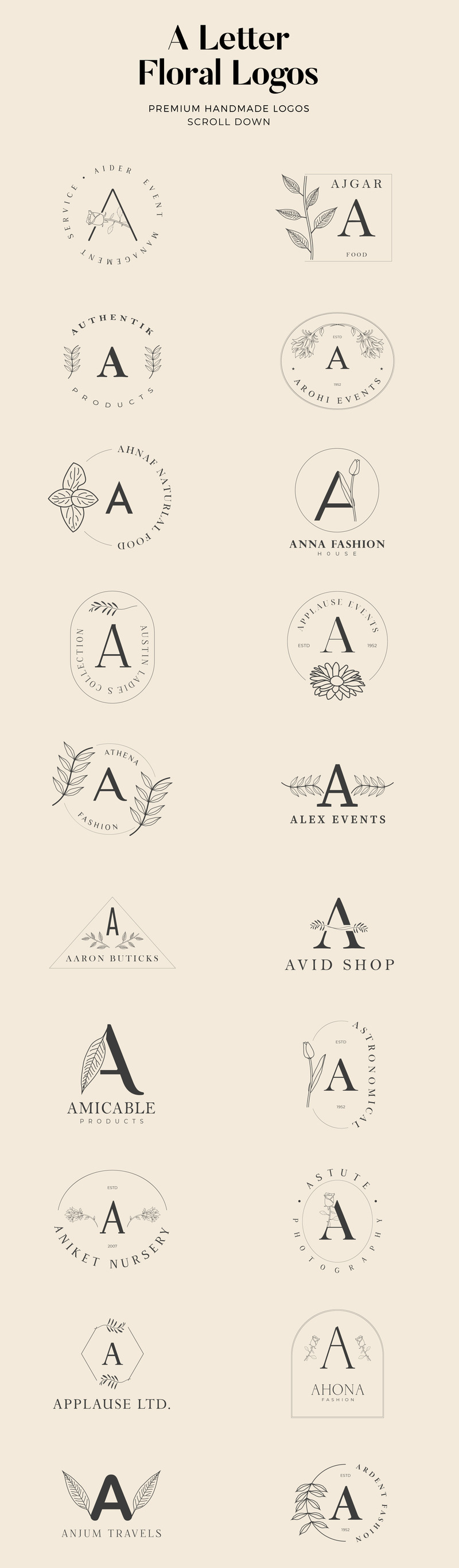 Plantillas de logotipos hechos a mano florales con letras - Características Imagen 1