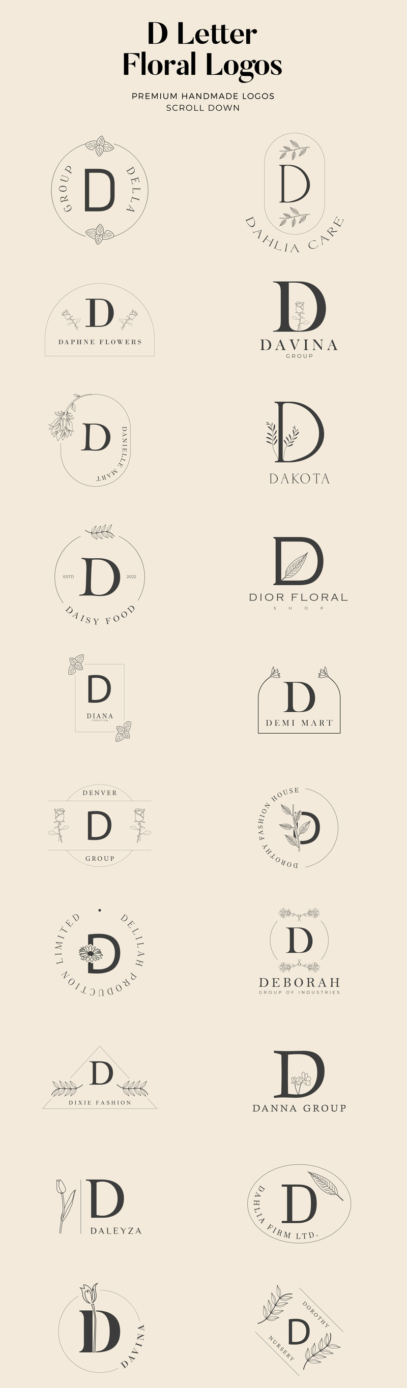 D 字母花卉手工制作徽标套件 - Features Image 1