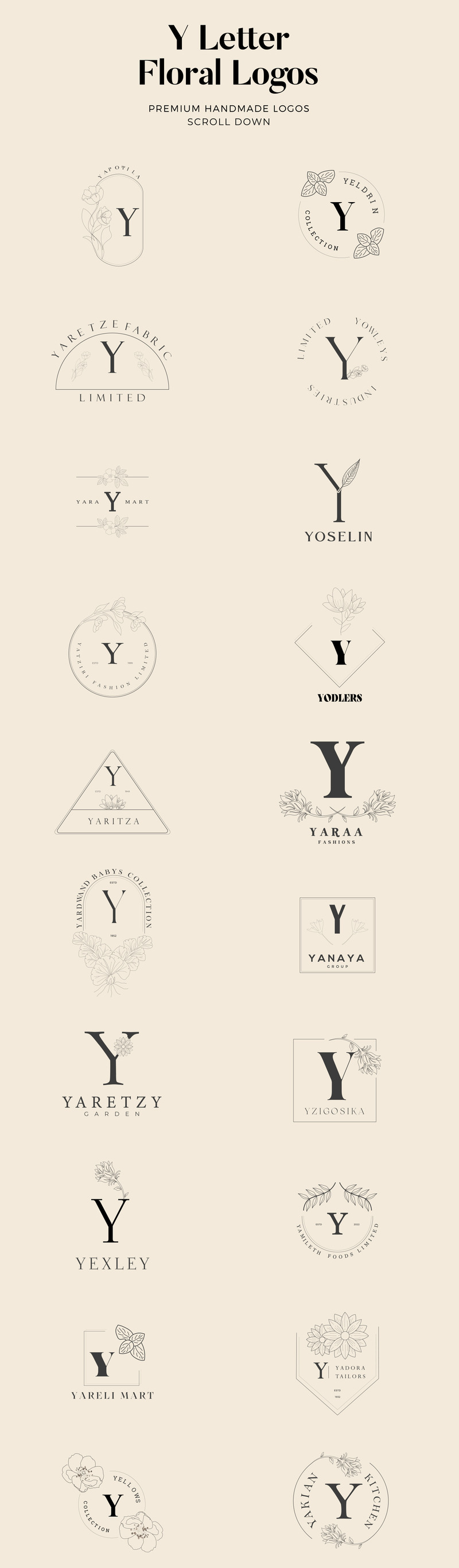 Набор цветочных логотипов ручной работы Y Letter - Features Image 1