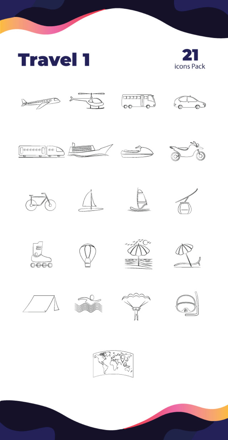 Коллекция иконок для путешествий ручной работы - Features Image 1