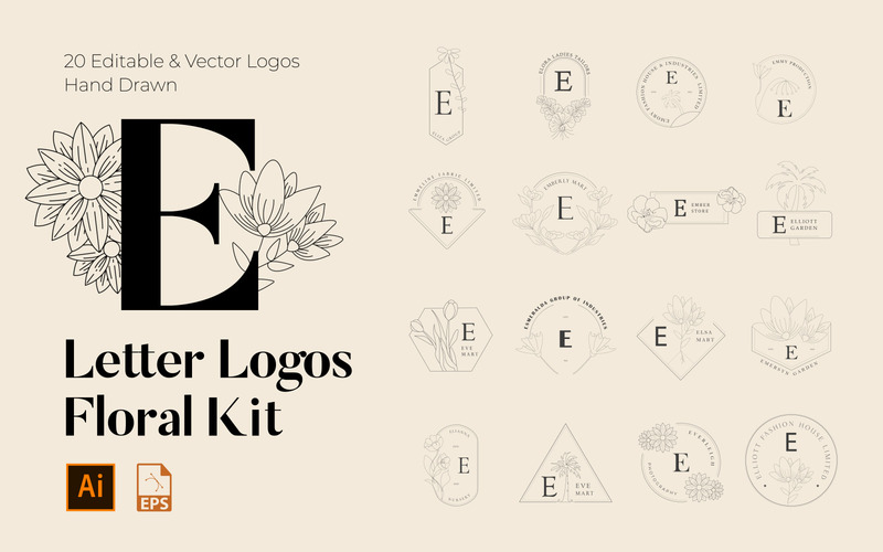 Paquete de 520 logotipos florales hechos a mano de la A a la Z - Características Imagen 20