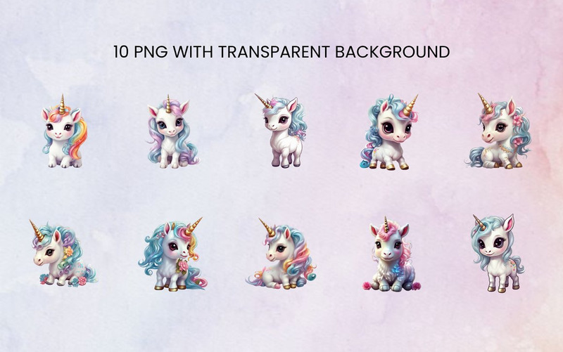 20 clipart PNG di unicorno carino per bambini - Caratteristiche Immagine 5