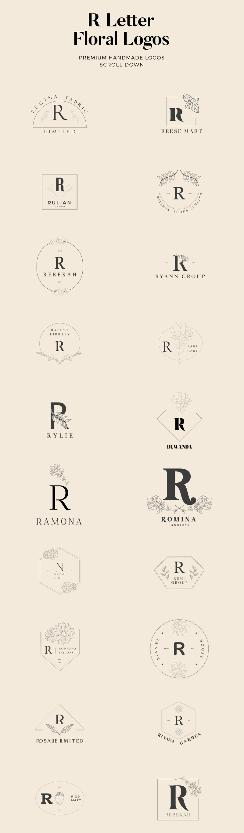 R Letter Floral handgemaakte logo's kit - Features Image 1