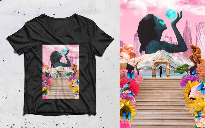 Collage art surreal Digital Design T-Shirt - Features Image 1