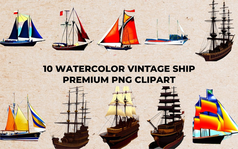 Paquete PNG de barco vintage acuarela - Características Imagen 3
