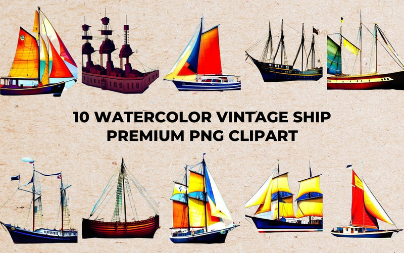Paquete PNG de barco vintage acuarela - Características Imagen 5