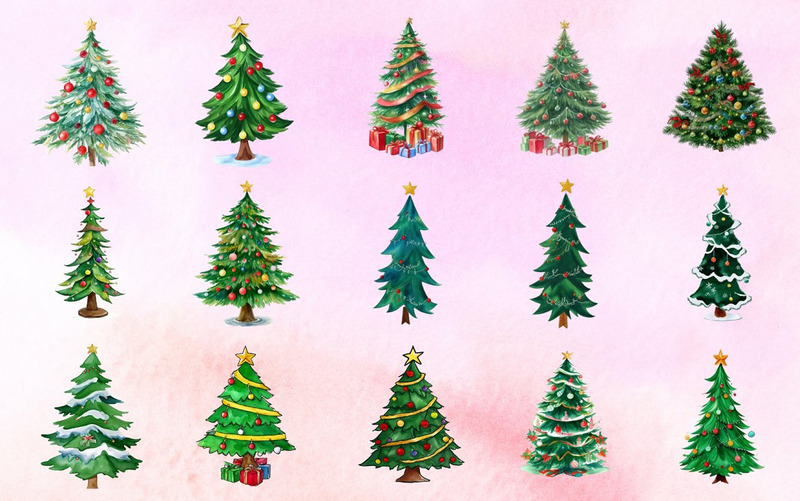 55 Akwarela Choinka Clipart - Obraz funkcji 1