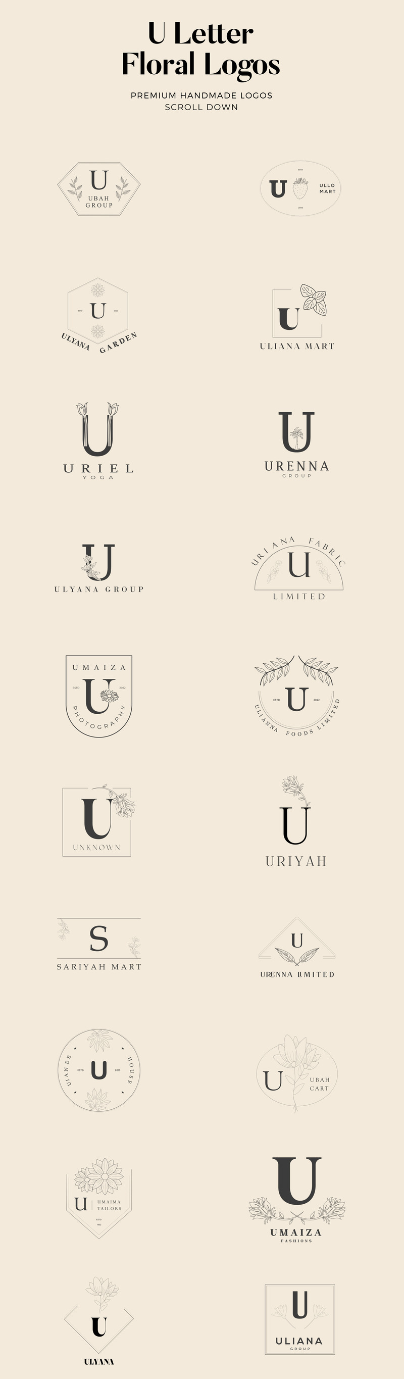 U Letter Floral Handgjorda logotyper - Features Image 1