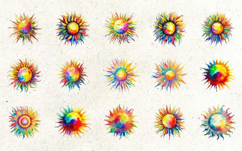 50 水彩多彩太阳剪贴画 - Features Image 6
