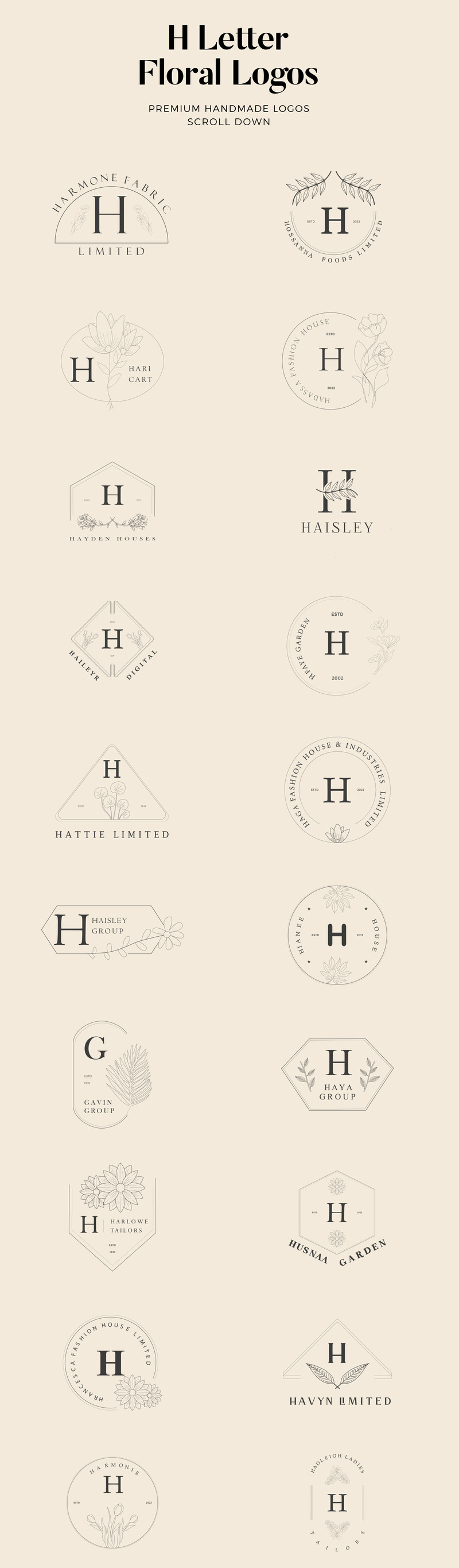 H Letter Floral Handmade Logos kit - Features Image 1