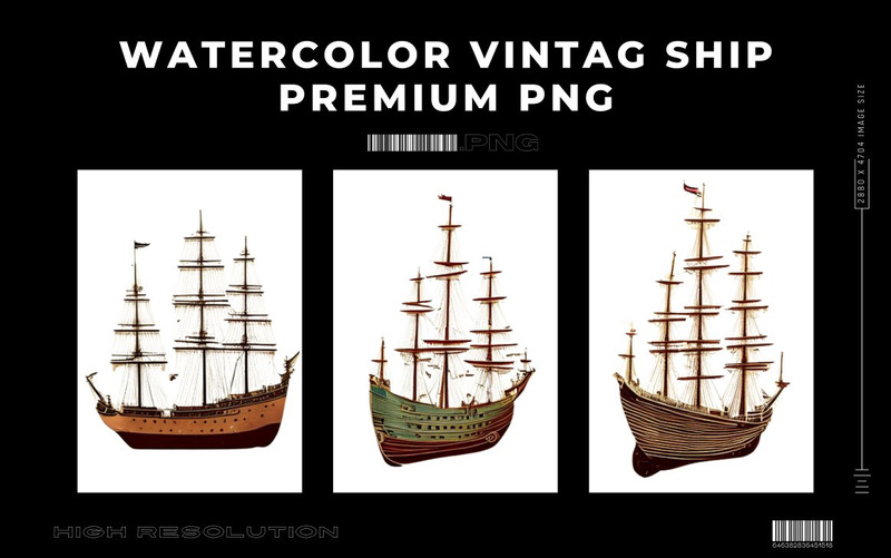 Paquete PNG de barco vintage acuarela - Características Imagen 7