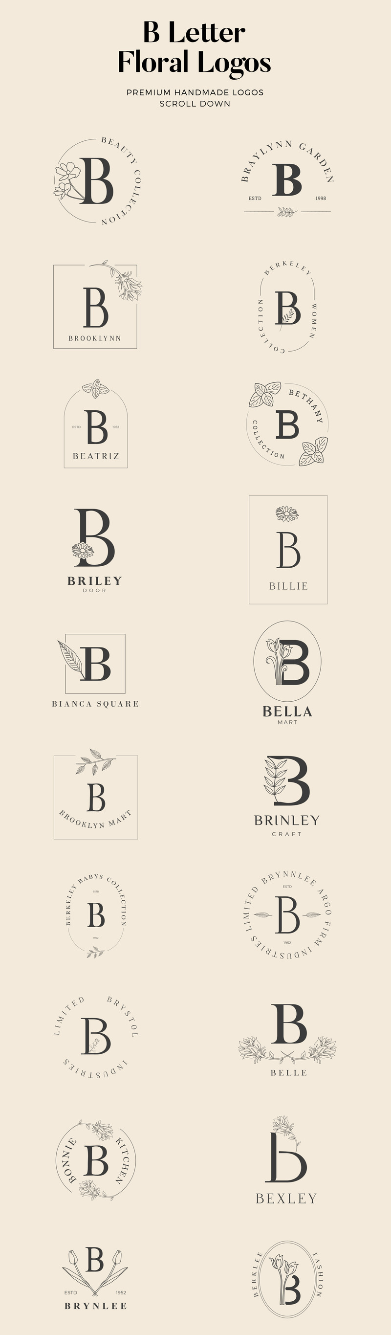 B Letter Floral handgemaakte logo-sjablonen - Features Image 1