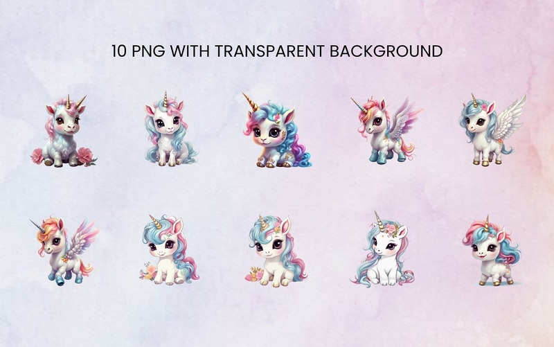 20 clipart PNG di unicorno carino per bambini - Caratteristiche Immagine 6