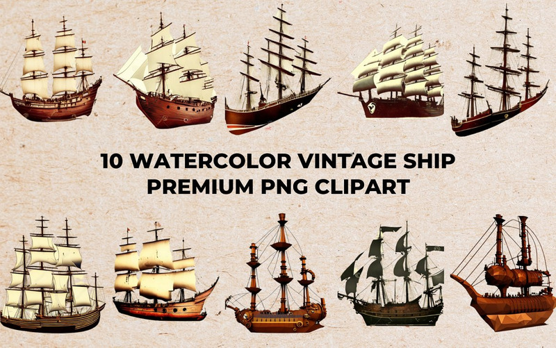 Paquete PNG de barco vintage acuarela - Características Imagen 8