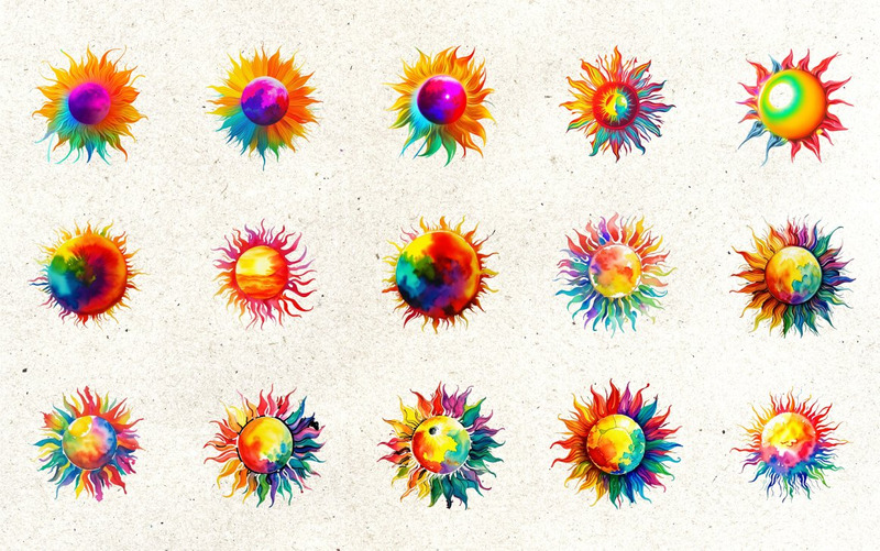 50 水彩多彩太阳剪贴画 - Features Image 7