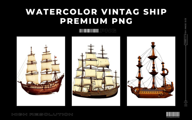 Paquete PNG de barco vintage acuarela - Características Imagen 11