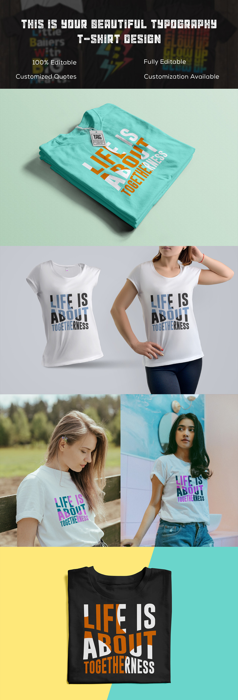 Life is About Together Motywacyjna Typografia T-shirt Design - Obraz funkcji 1