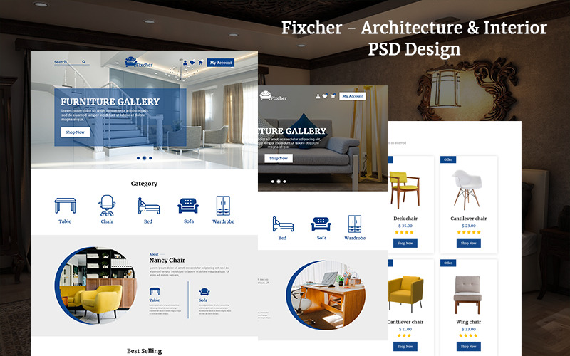 Fixcher - Modello PSD per interni di architettura - Caratteristiche Immagine 1