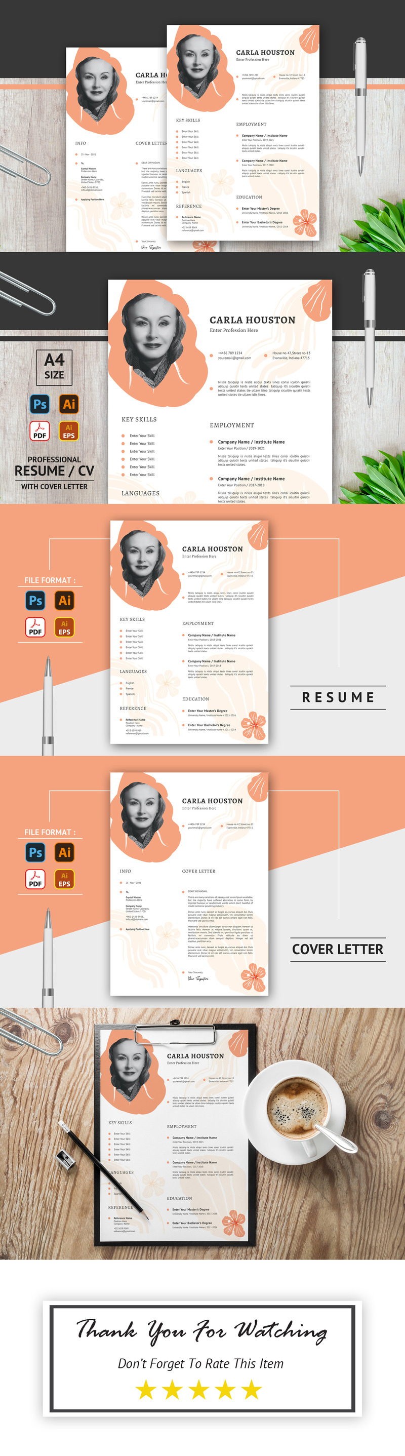 Carla Houston - China Rose - Afdrukbare CV-sjabloon - Features Image 1