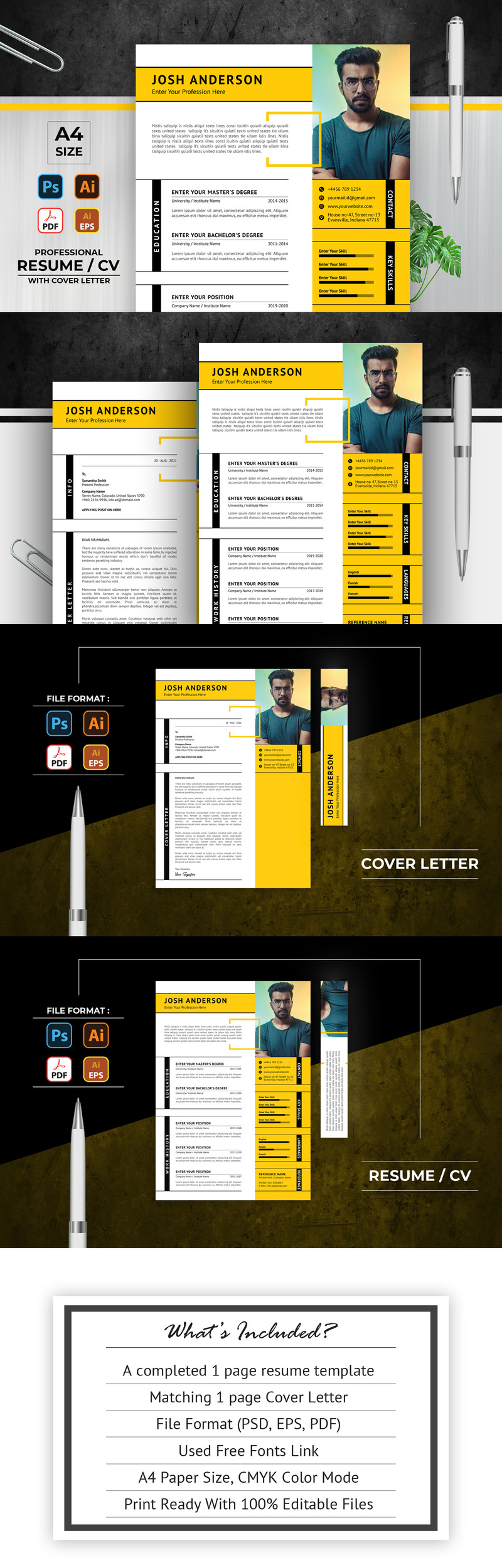 Black and Yellow Printable Resume Templates - Features Image 1