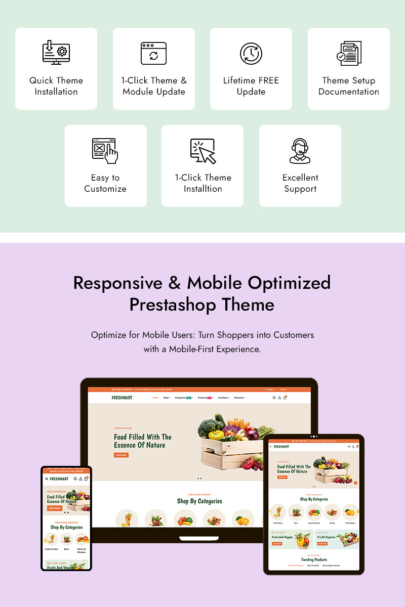 FreshMart – Tema responsivo para Prestashop Elementor para mercearia e produtos orgânicos - Features Image 1
