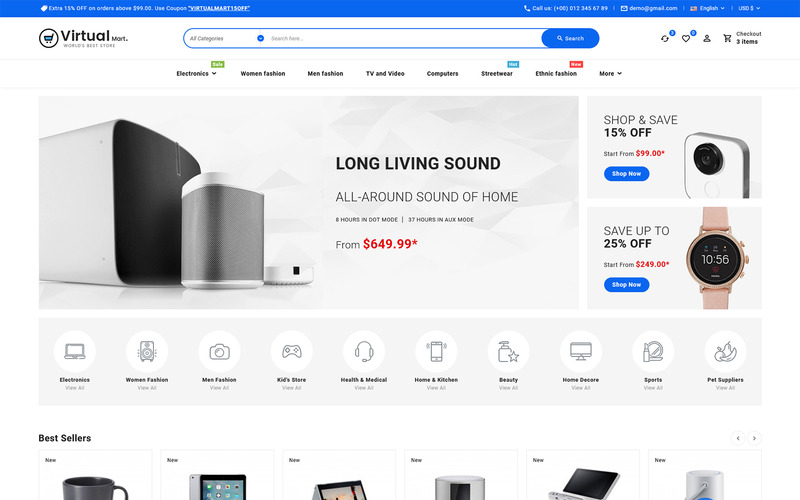 Virtualmart - Elektronicawinkel Multifunctioneel PrestaShop-thema - Eigenschappen Afbeelding 1