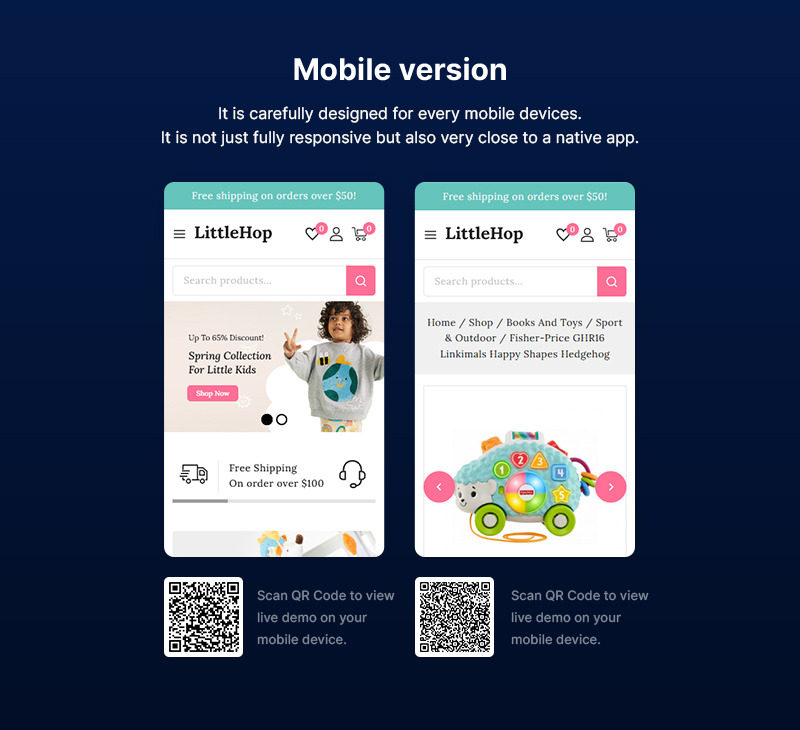 Littlehop – Responsive WooCommerce-Theme für den Kinderkleidungs- und Spielzeugladen - Eigenschaften Bild 2