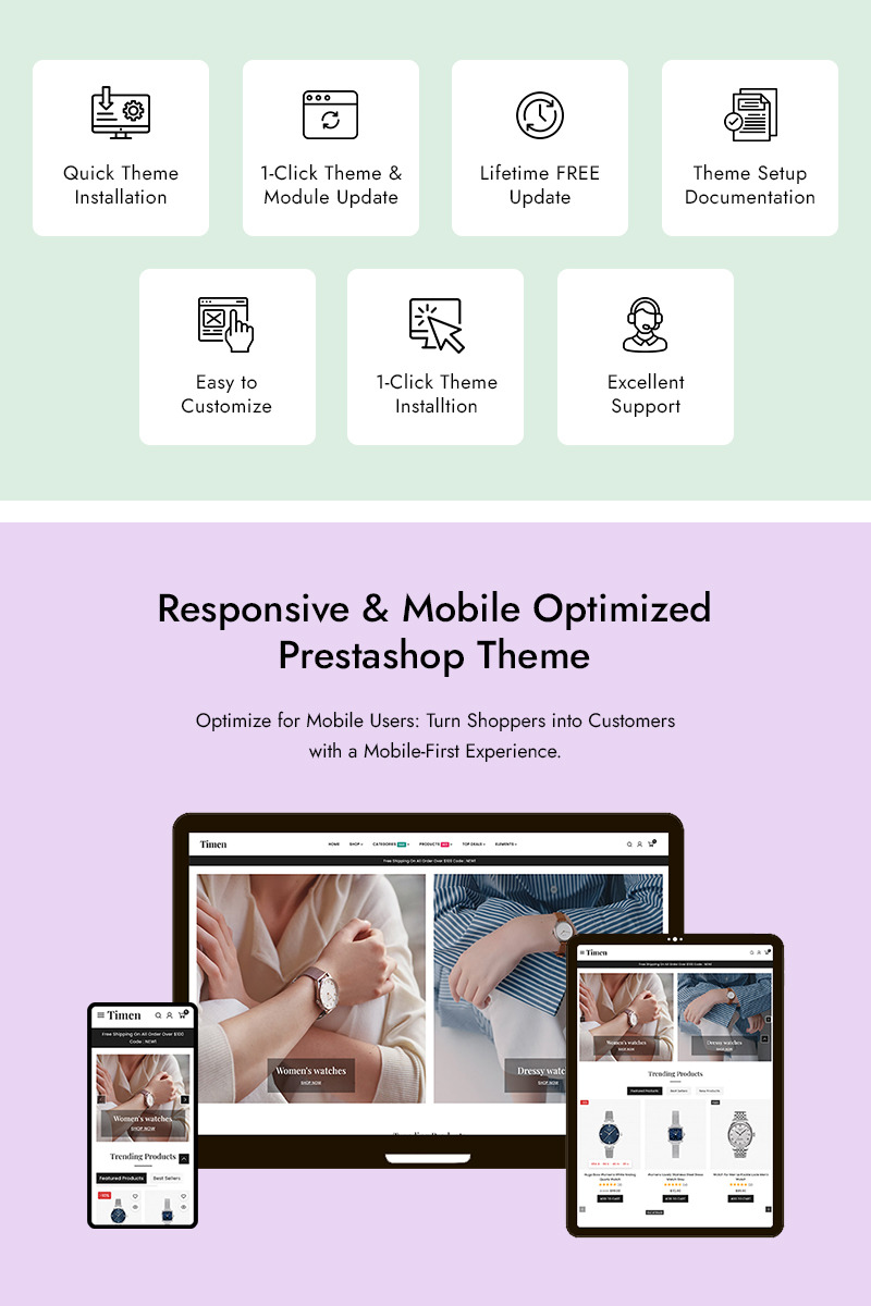Timen - Watch Store Prestashop Elementor Responsive Multipurpose Theme - Features Image 1